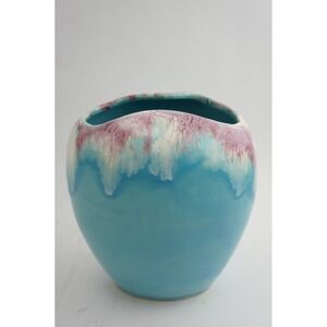 EUC RRP Co Roseville Pottery Vase Turquoise Blue Purple Pink Gloss Drip Glaze 8"
